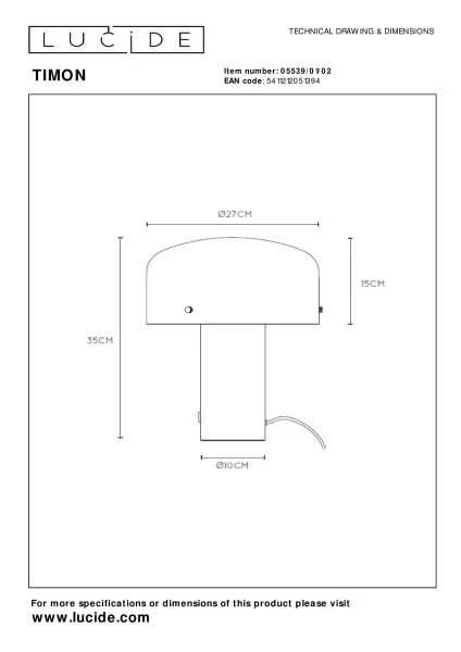 Lucide TIMON - Tafellamp - 1xE27 - Mat Goud / Messing - technisch